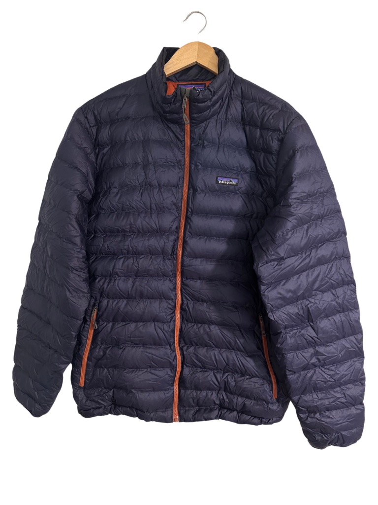 Patagonia Navy Blue Orange Down Sweater Jacket Xl Lightweight Puffer 84674 Euc